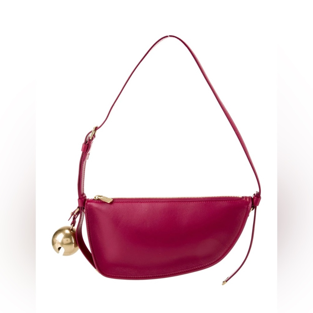 Burberry Fuchsia Leather Mini Shield Shoulder Bag with Bell Like Gold Accent.